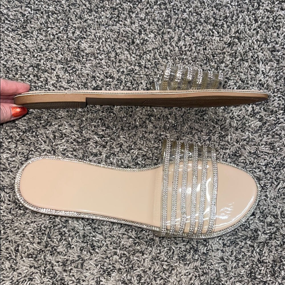 Womens bling flip flops Silver Slides Sandals approx size 43 EUR/11 US